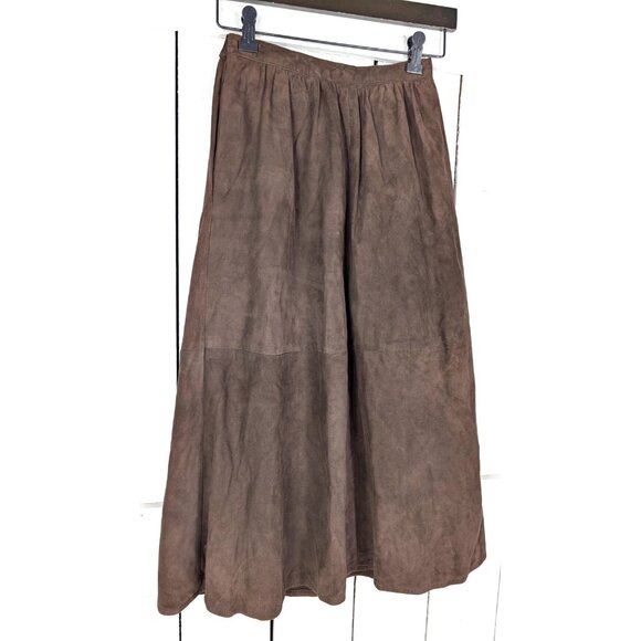 Vintage I. Magnin Kasper brown suede leather high waist midi skirt - Picture 5 of 5